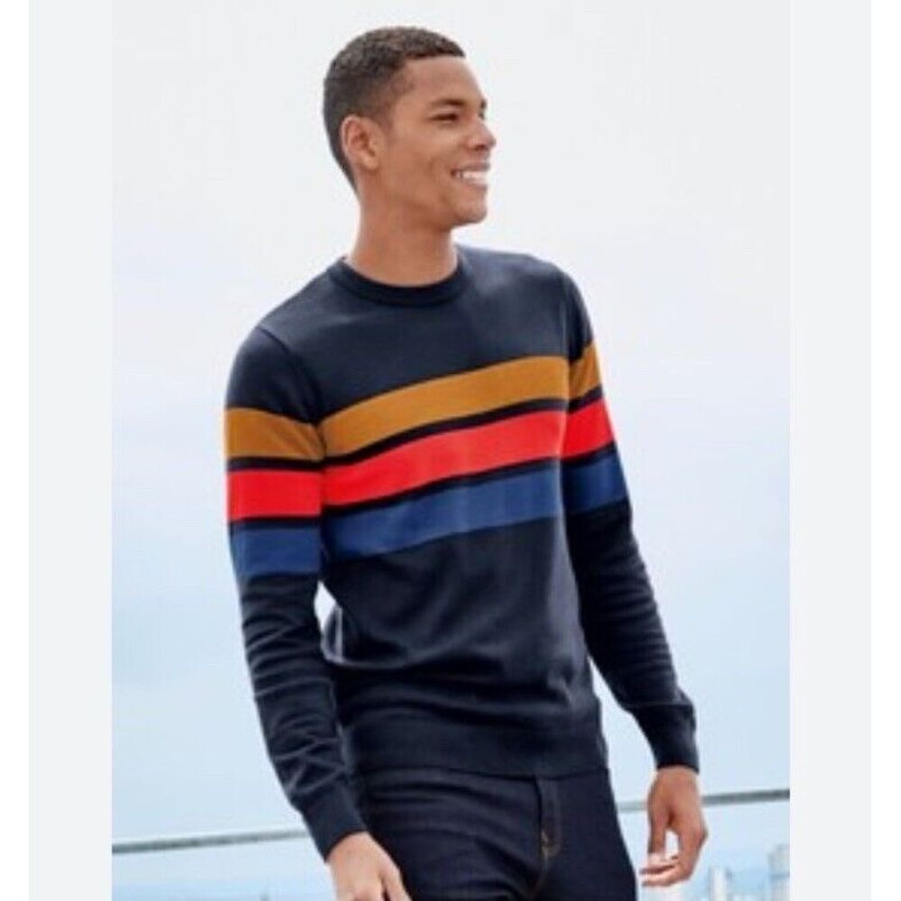 NEXT Men's Sweater Striped Cotton Crew Neck Colorful Size XL
